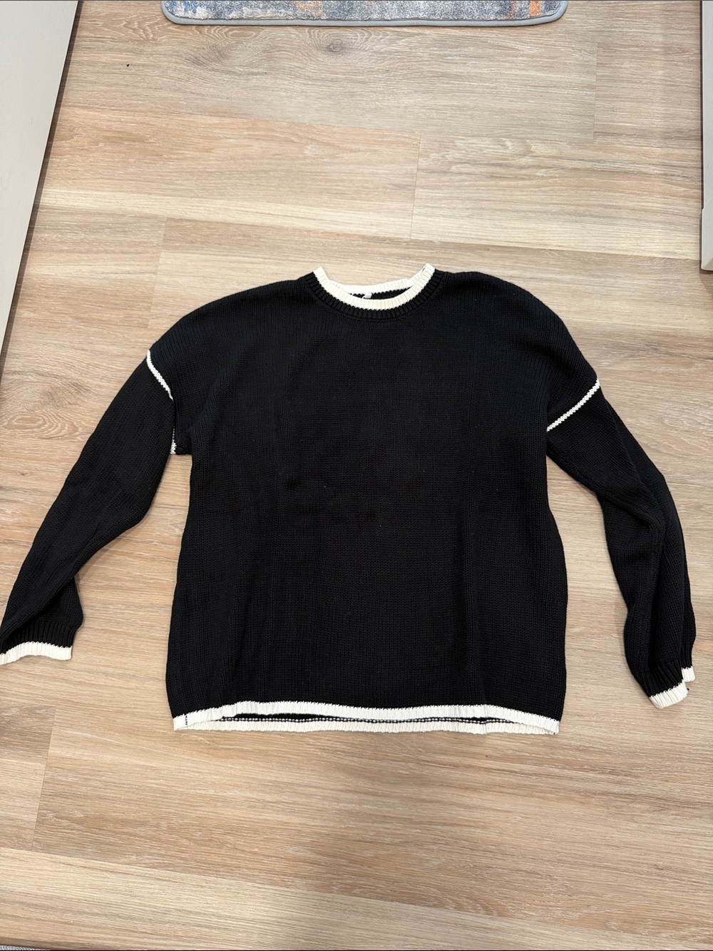 Black Crewneck Sweater with White Contrast Trim - Women's